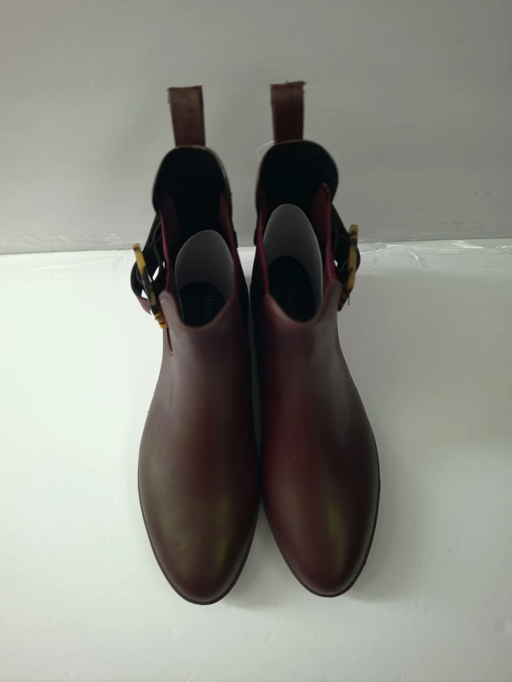 Women's Burgundy Chelsea Rain Boot with Decorative Buckle